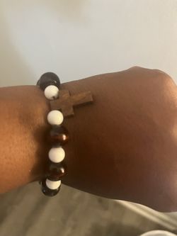 Wooden Cross Beaded Bracelet | Christian Faith Stretch Bracelet | Handmade Religious Gift | Unisex Inspirational Jewelry