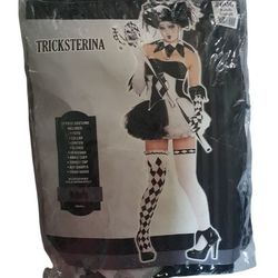Tricksterina Adult Woman's Halloween Costume. Size Small. *TuTu *Collar *Garter *Gloves *Headband *Ankle Cuff *Corset Top *Shorts *Thigh Highs.