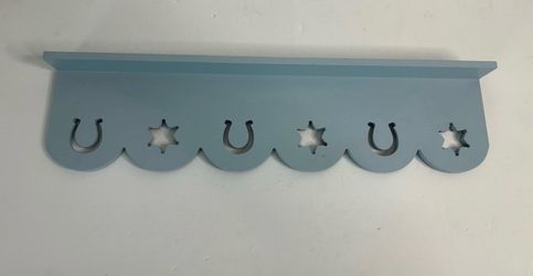 Blue Wall Shelf with Horseshoe and Star Cutouts new