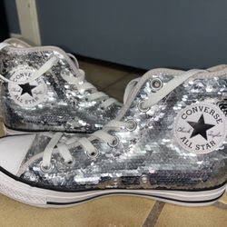 Converse Silver Sequin Wedding Shoes (size 7)