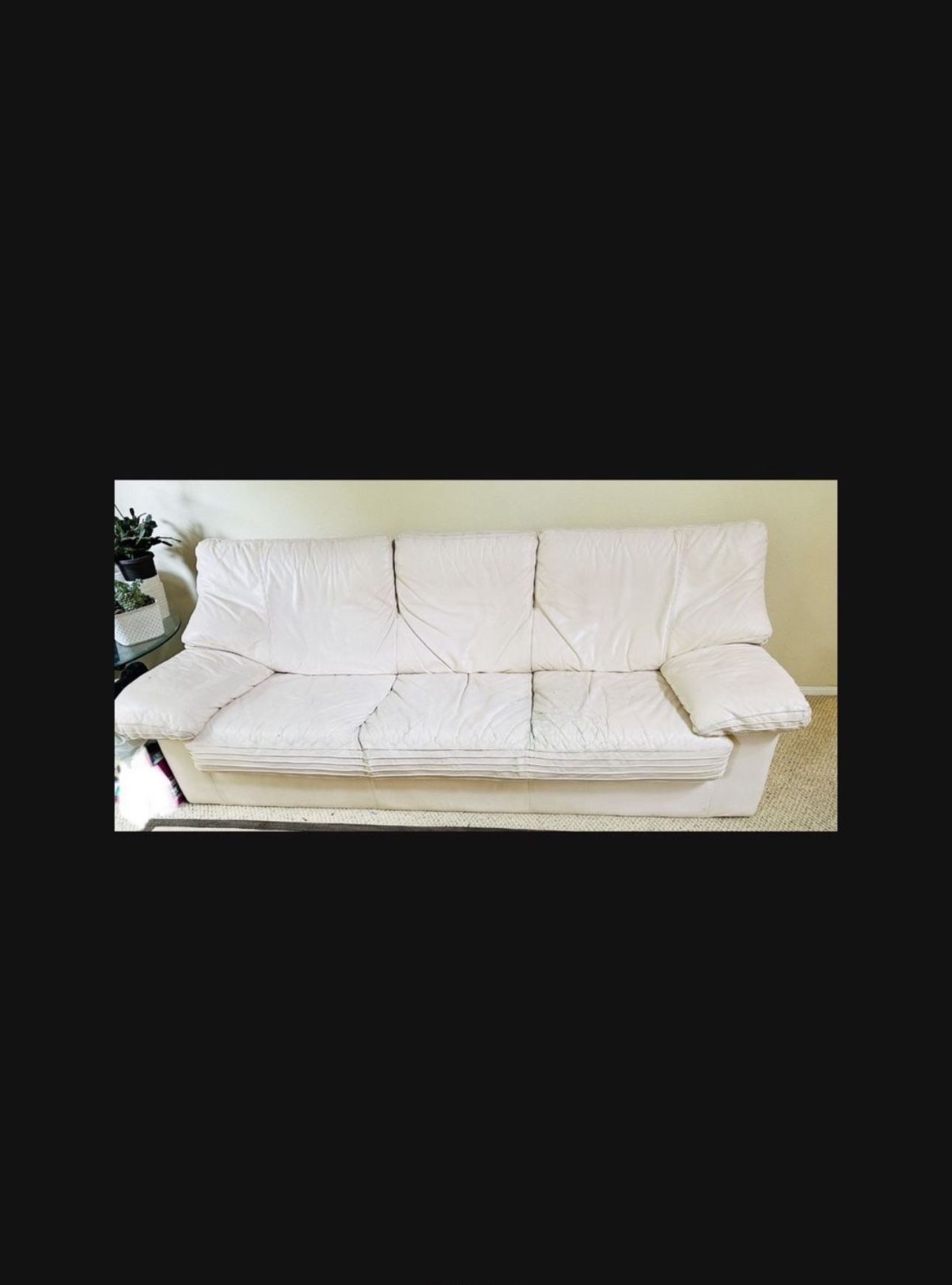 Italian Leather Couch Sofa Real Leather, white beige cream 84x 36”