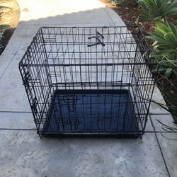 Black Double Door Foldable Metal Wire Dog Crate With A Removable Plastic Tray