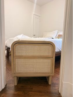 Solid Wood Rattan detailed nightstand