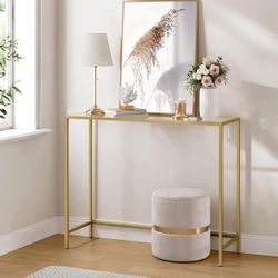 39.4 Inches Console Table, Tempered Glass Sofa Table, Modern Entryway Table, Metal Frame, Easy to Assemble, Adjustable Feet, for Living R