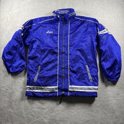 Vintage 90s Asics Track Jacket Windbreaker Men’s L Blue Made in Japan New #2630
