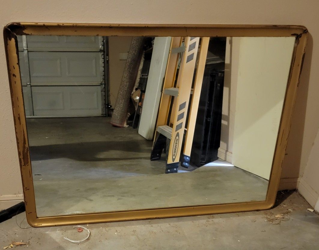 Large Rustic Mirror With Gold Trim