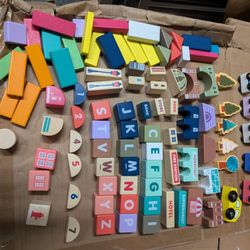 Wooden Painted Building Blocks - Cars, Buildings, Letters, Numbers