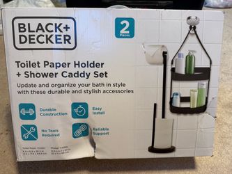 Moving sale New Black +Decker toilet paper holder & shower caddy set