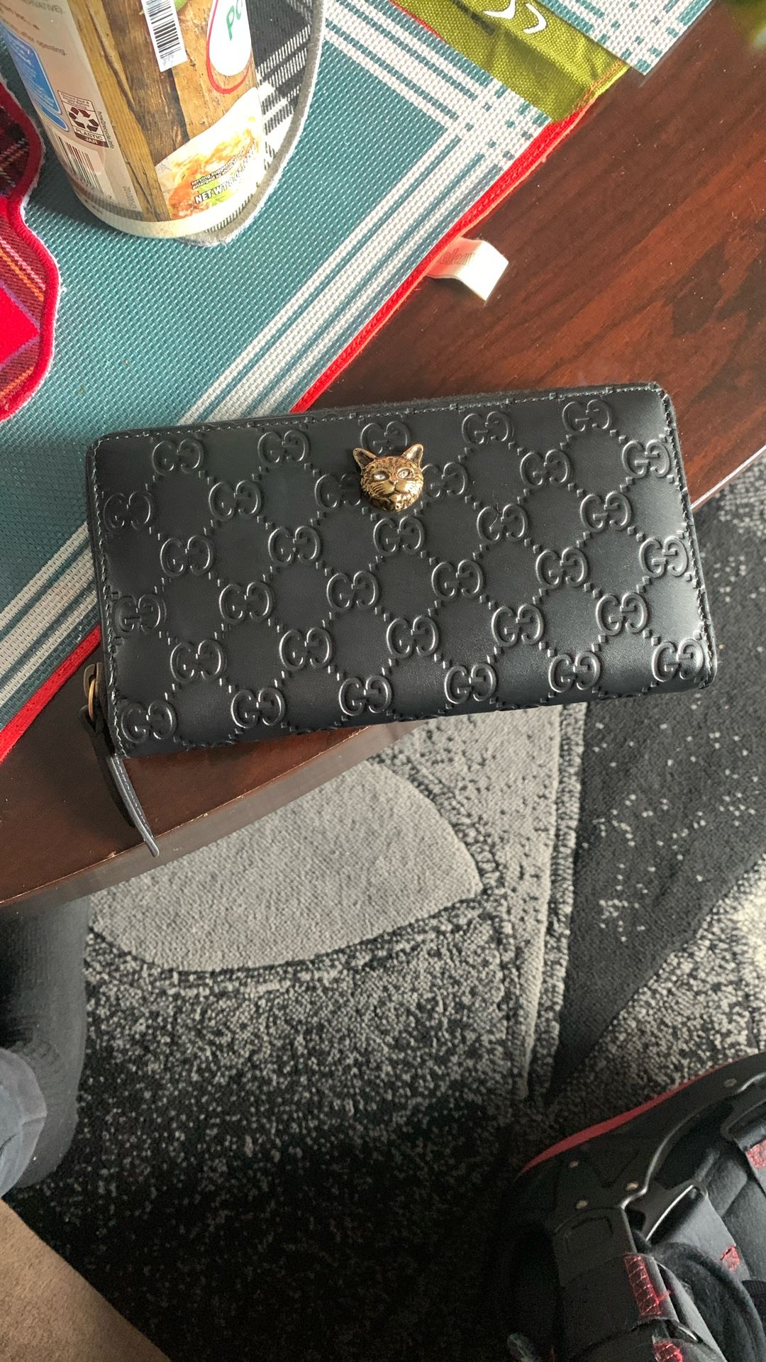 Gucci Guccissima Black Wallet with Signature Cat Crystal gold