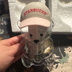 Starbucks Bear Shape Glass Cup with Cap Lidar