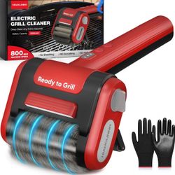 Electric Grill Brush, Grill Cleaner with LED Light, 700–800 RPM Stainless Ste...