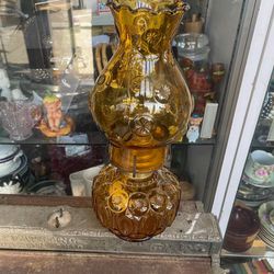 Antique Amber Glass Moon & Stars Oil Lamp 