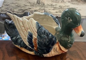Hand-Painted Ceramic Mallard Duck Planter – Rare Horseshoe Mark (Made in Occupied Japan, c. 1945–1952)