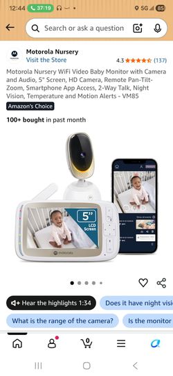 NEW! MOTOROLA Nursery VM85 WiFi video Baby Monitor