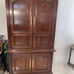 Ethan Allen Solid Cherry Wood Armoire Cabinet with Hutch and Hide-Away doors