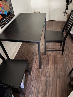 IKEA Sandsberg black dining table plus 2 matching chairs