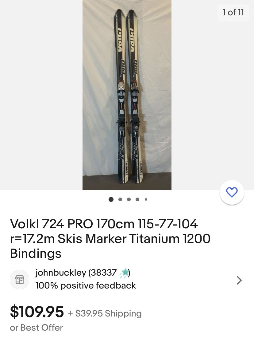 Mens 177.4 cm Volkl Skis W/ski binding, poles & travel/carrying bag