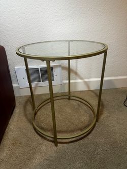 Round Glass Top Gold Metal Side Table