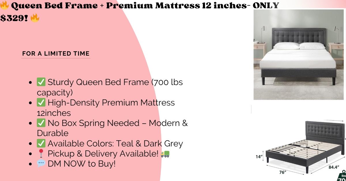 🔥 Queen Bed Frame + Premium Mattress – ONLY $329! 🔥