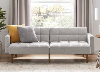 mopio 76.4" Futon Sofa Bed Tufted Styled, Sleeper Couch (Light Gray, Fabric)