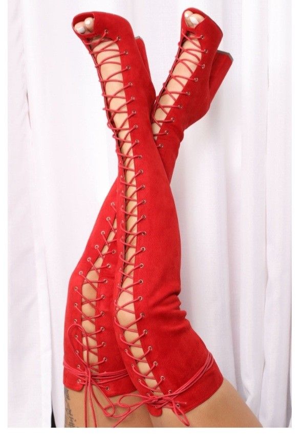 Spicy Red Lace Up Boots