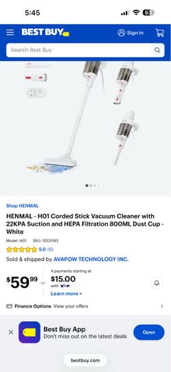 HENMAL H01 Corded Stick Vacuum Cleaner White