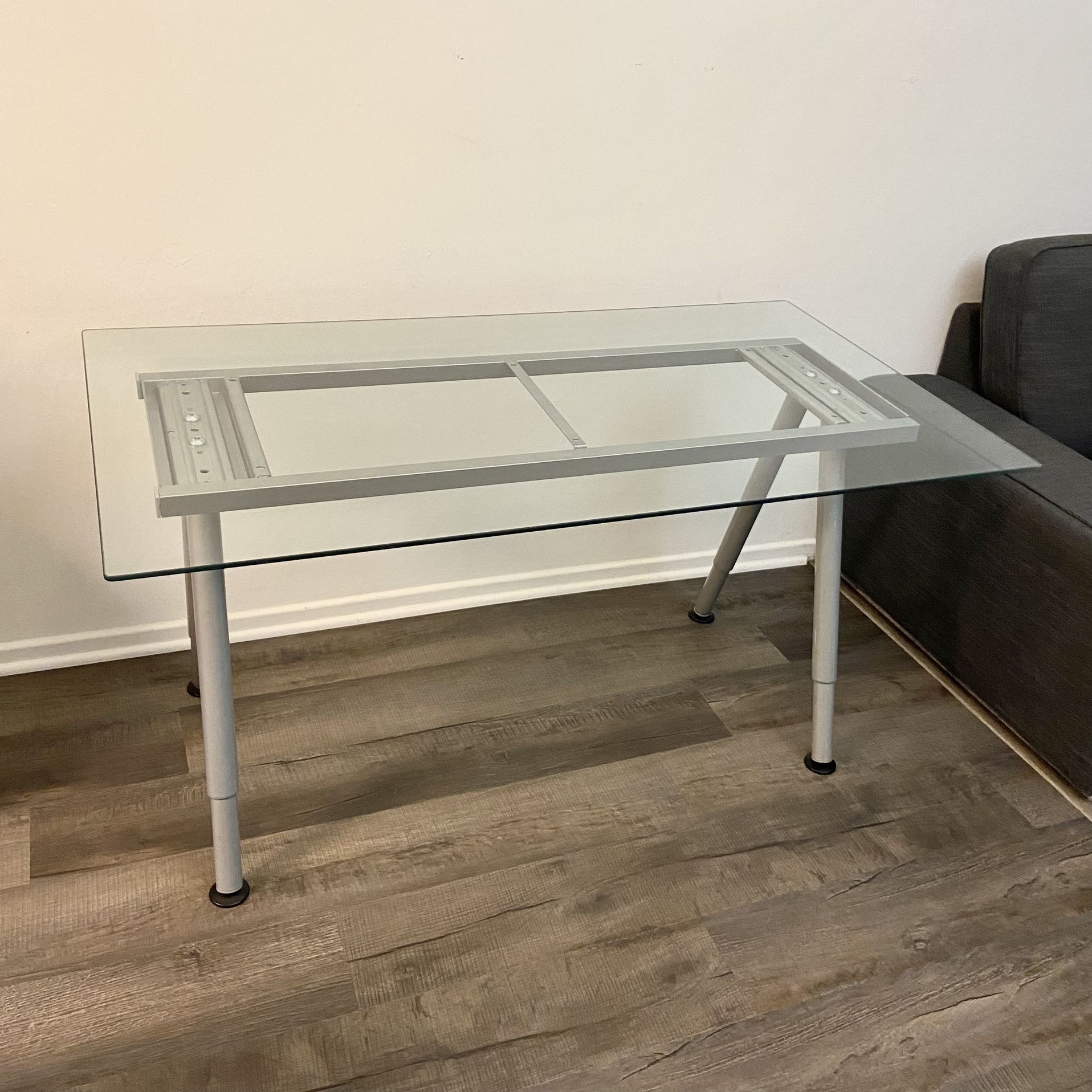 IKEA GALANT A-Shaped Steel Chrome Legs (height adjustable) + Glass Table Top (53” x 29 ¾”, 3/8 inch thick)