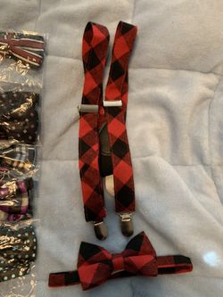 Buffalo plaid bow tie and suspenders