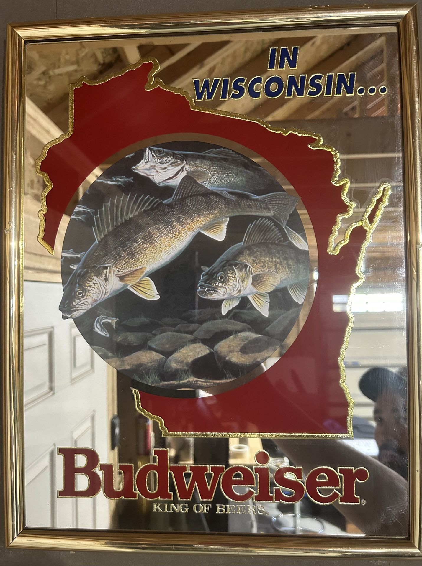 BUDWEISER WISCONSIN FISH MIRROR 1991