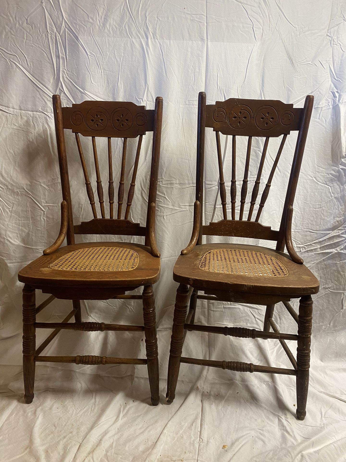 Antique Wicker & Wood Chairs Set of 2