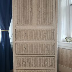 White Wicker Tall Dresser


