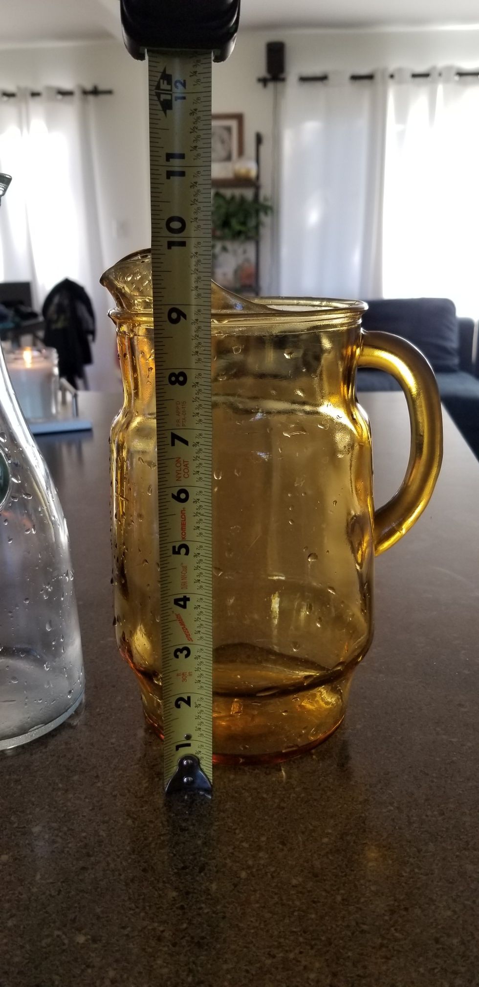 1 Liter Glass Carafe Juice or Smoked Yellow Water Pitcher Kitchen Dining