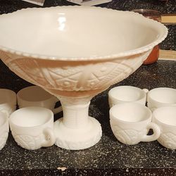 vintage white milk glass punch bowl set