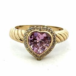 Woman’s Ladies 14k Yellow Gold Pink CZ Cubic Zirconia Heart Band Ring Size 7.5 GP3104456