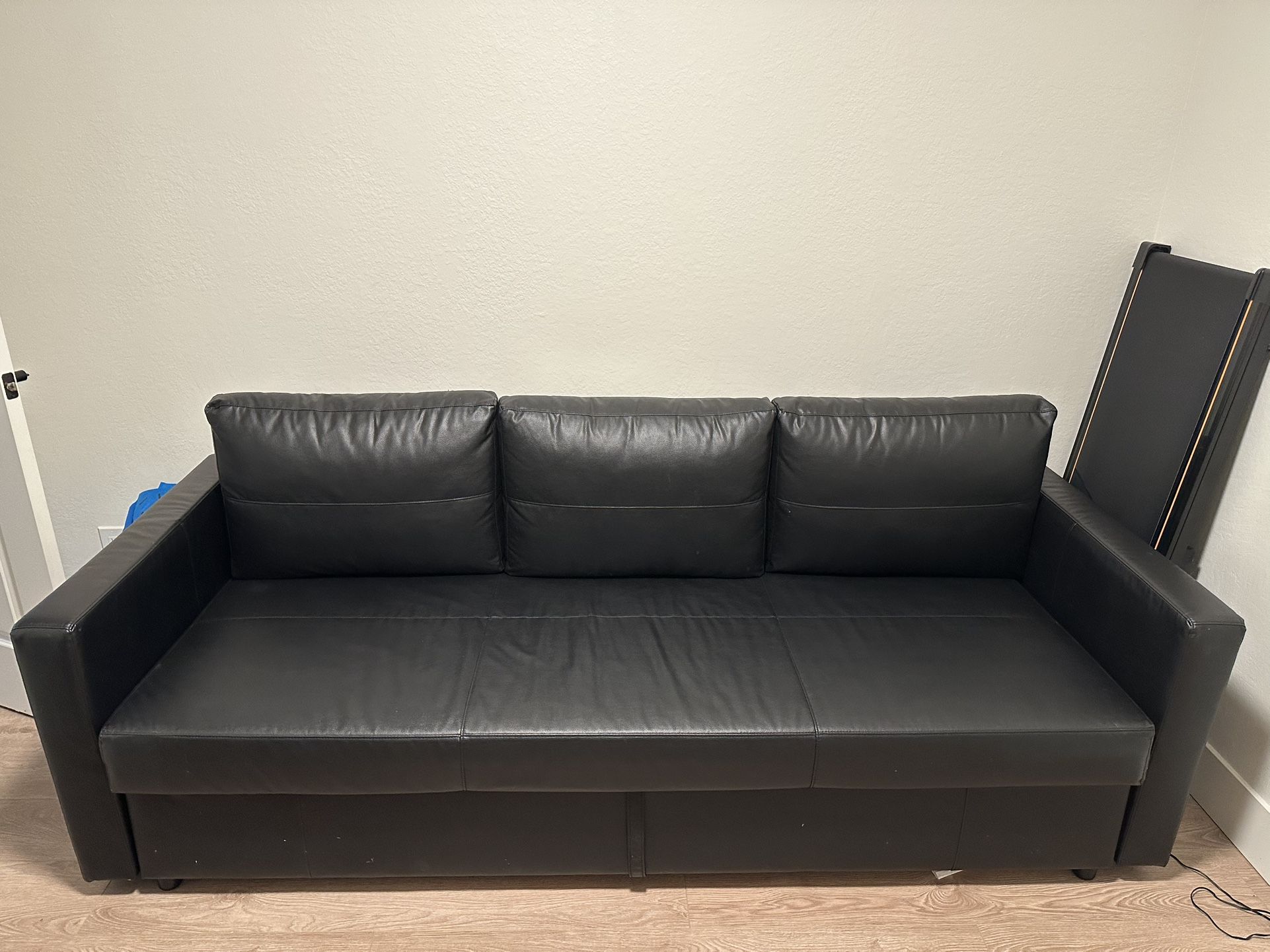 Black Leather Sleeper Sofa AND Queen Mattress Topper