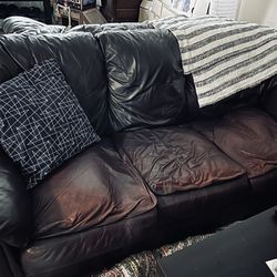 Three Seater Leather Couch In Dark Brown 