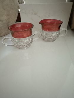 Vintage Indiana Glass Kings Crown Ruby Sugar and Creamer