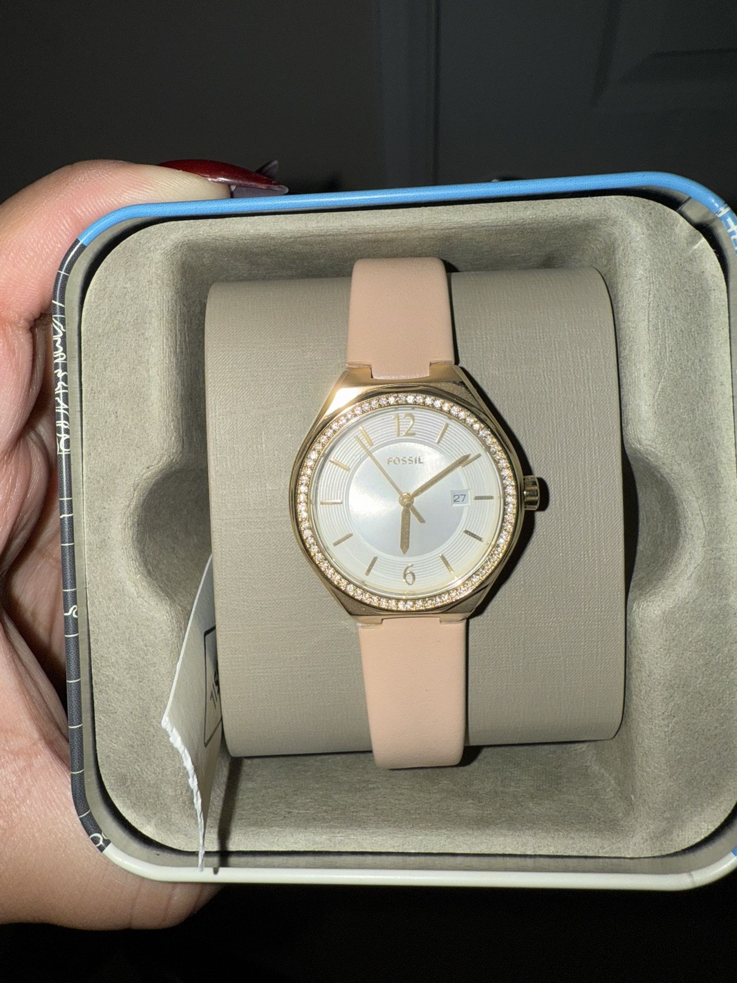 Eevie Three-Hand Date Pink Leather Watch