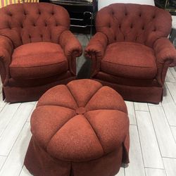 Two High end Club Chairs With Ottoman 