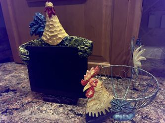 Rooster Chalkboard And Rooster Basket