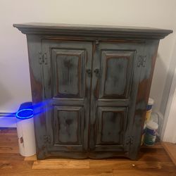 Rustic Distressed Wood Cabinet – Solid Wood, Storage Shelves, Vintage Charm