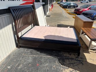 Dark Wood Queen Bed Frame with Box Spring