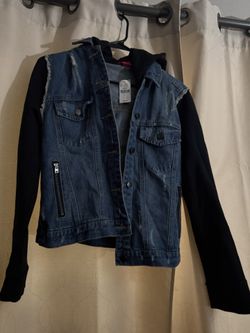 Brand New  Studded Jean Jacket With Sweater Sleeves A