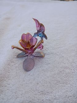 Crystal Glass Hummingbird and Flower Figurine