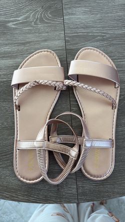 Rose Gold Flat Braided Strap Sandals