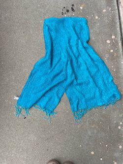 Teal Woven Scarf with Fringe Ends