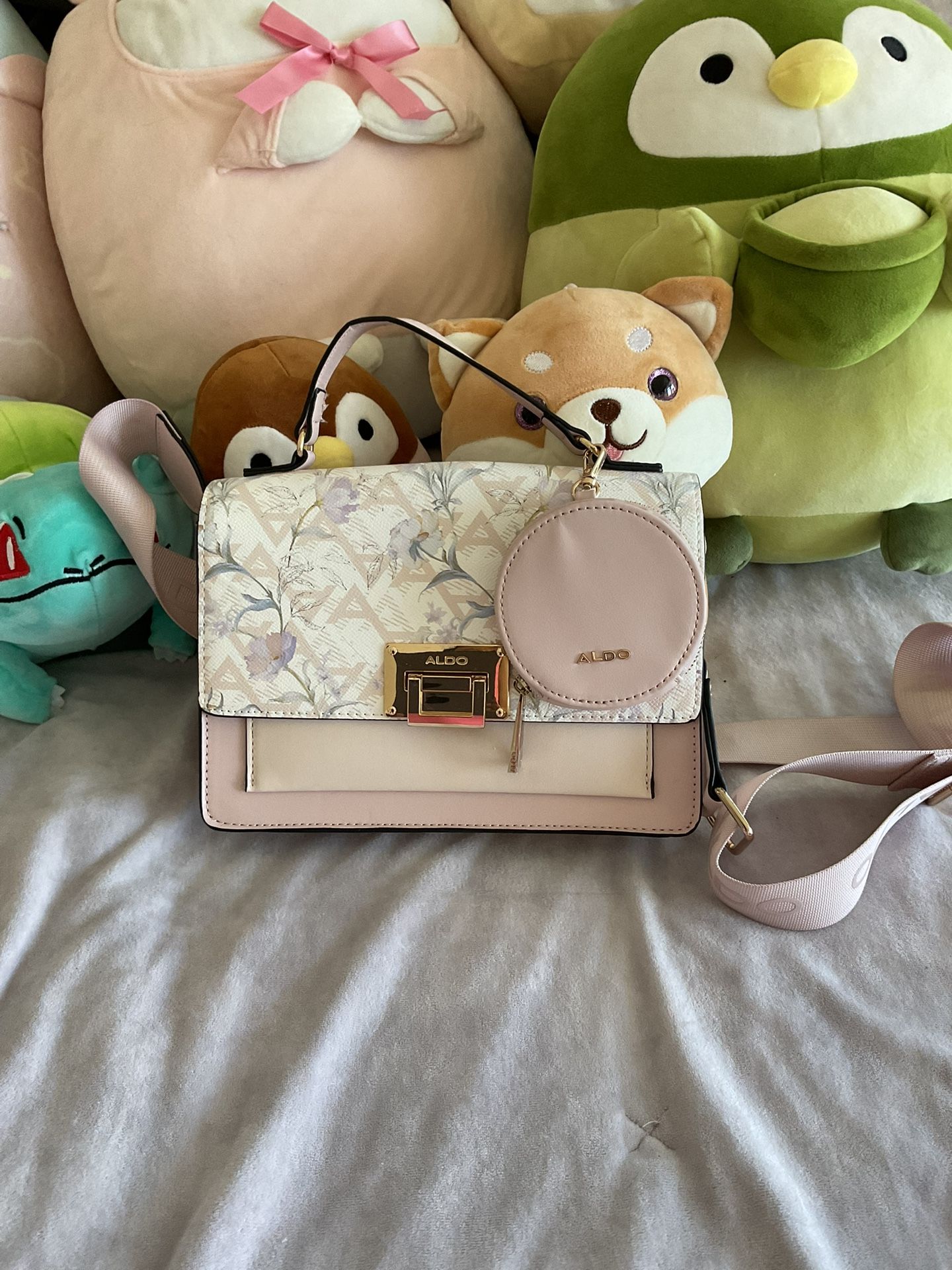 aldo pink shoulder bag with coin purse 