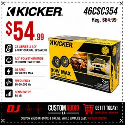Kicker CS Series Car Speakers 3 1/2" 2-Way Coaxial Speaker System 90 Watts CSC354 🚨 Payment Options Available 🚨 No Credit Needed 🚨