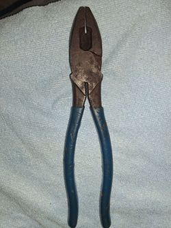 Vintage Klein 9.5" Lineman's Pliers with Blue Handles