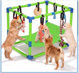 Green Puppy Play Gym with 8 Hanging Toys and Hammock